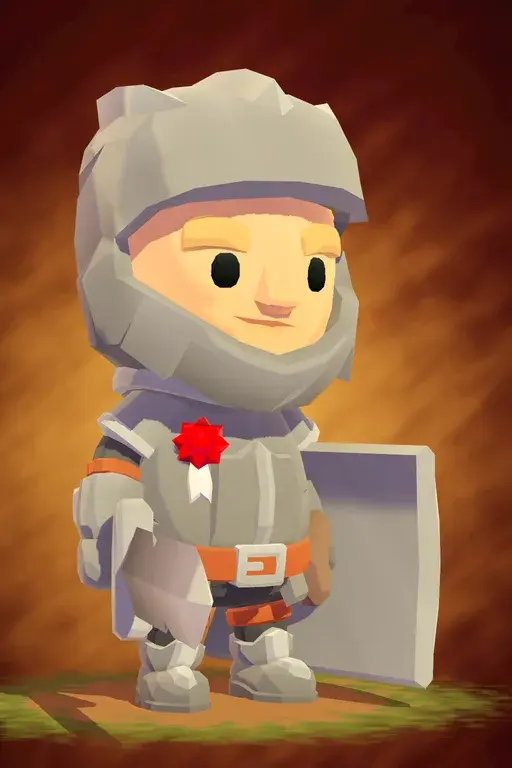 The Knight, a chunky little hero in silver armour with a sword and shield